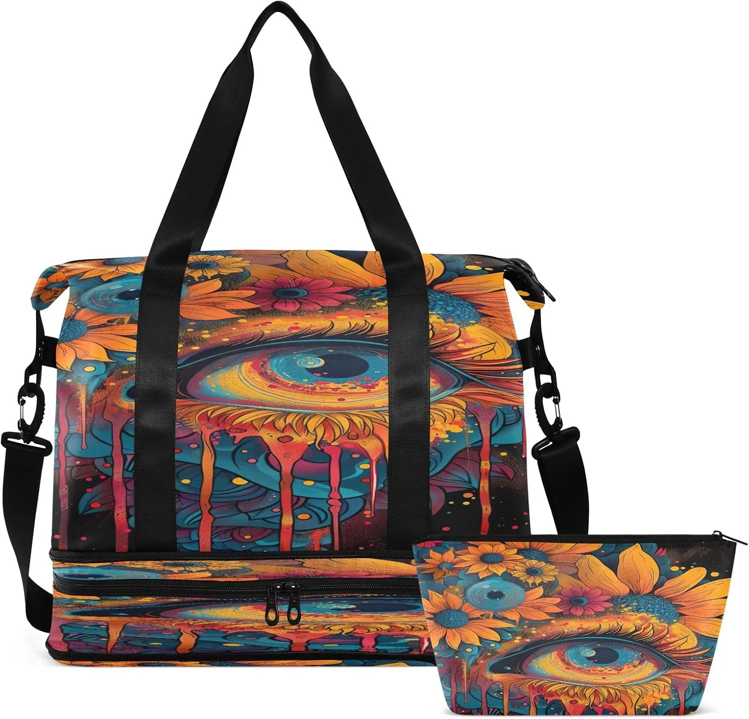 Art of Flowers and Eyes Traveling Bags Luggage Waterproof Women Gym Bag, Foldable Carry on Bags for Airplanes