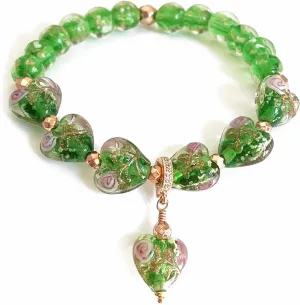 ARTSY Crafts Glow in the Dark Firefly Bead Bracelets Necklaces, Handmade in USA Heart Shaped Firefly Glass Jewelry, Murano Glass Crystal Mermaid Roses Heart Charm Bracelet Bangle