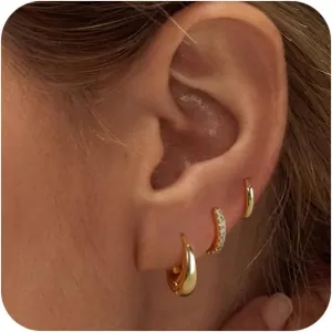 ASCOMY Gold Hoop Earrings Set for Women - 14K Gold/White Gold Plated Huggie Hoops, Cubic Zirconia Studs, Chunky Open Hoops - CZ Jewelry Gifts