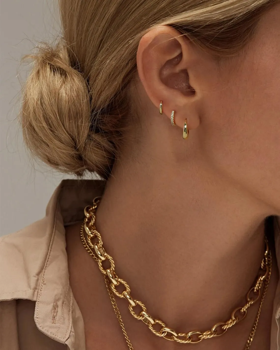 ASCOMY Gold Hoop Earrings Set for Women - 14K Gold/White Gold Plated Huggie Hoops, Cubic Zirconia Studs, Chunky Open Hoops - CZ Jewelry Gifts