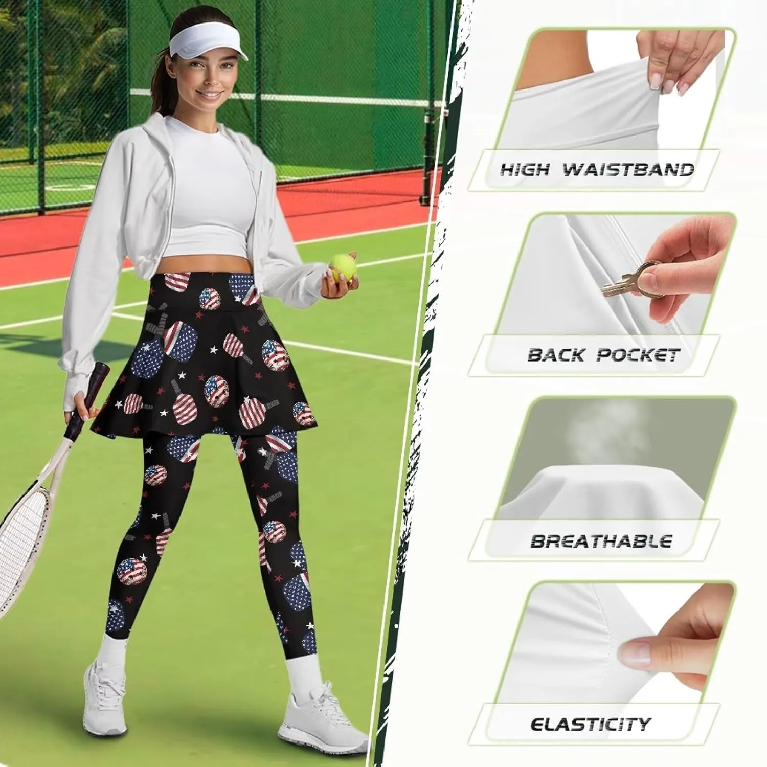 Athletics Skirts with Leggings Pickleball Pants for Women Skirted Leggings with Pockets Athletic Skirts Leggings