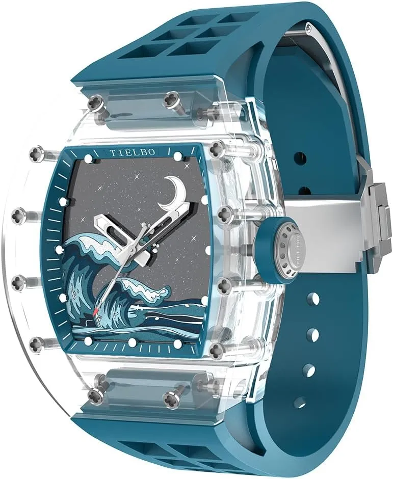 Automatic Mechanical Luxury Crystal Case Watches for Men Skeleton Sapphire Man Wrist Watch Waterproof Watch Luminous Hands