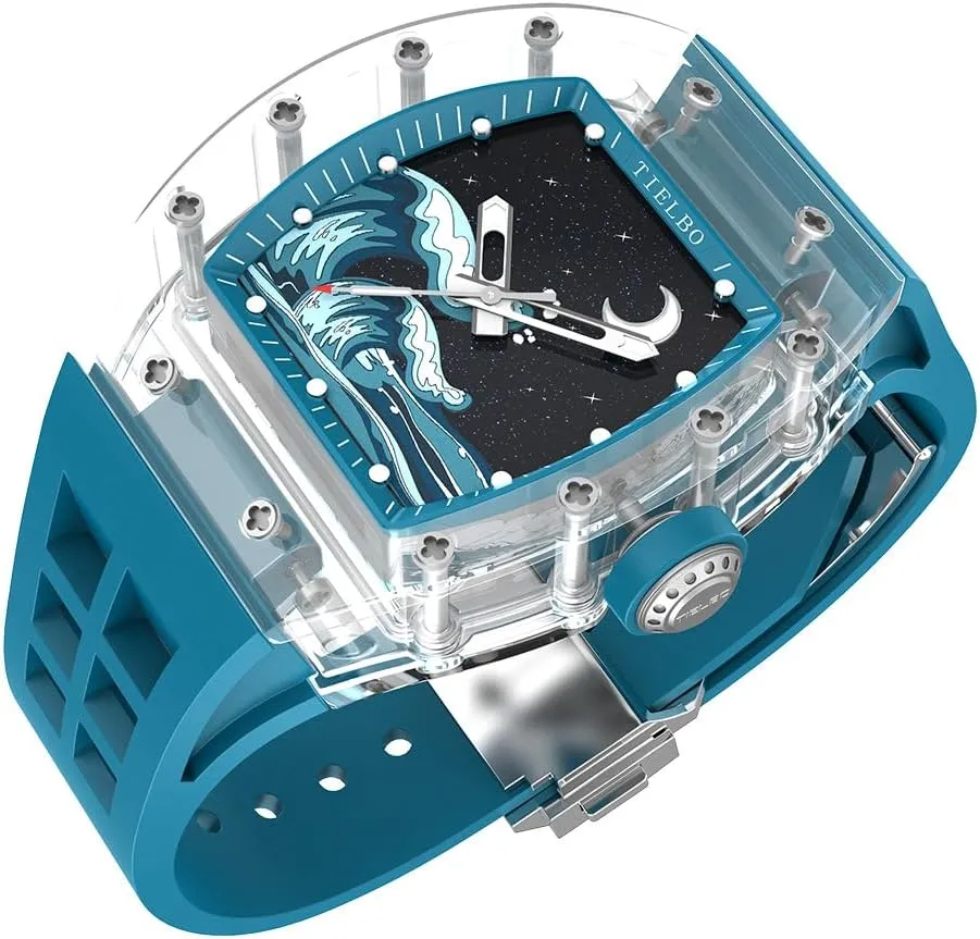 Automatic Mechanical Luxury Crystal Case Watches for Men Skeleton Sapphire Man Wrist Watch Waterproof Watch Luminous Hands