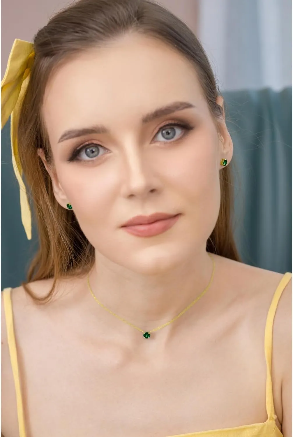 B. BRILLIANT Sterling Silver Genuine, Created or Simulated Gemstone Round Short Choker Necklace & Stud Earrings Jewelry Set for Women Bridesmaids