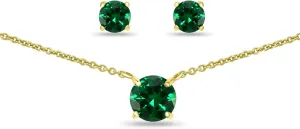 B. BRILLIANT Sterling Silver Genuine, Created or Simulated Gemstone Round Short Choker Necklace & Stud Earrings Jewelry Set for Women Bridesmaids