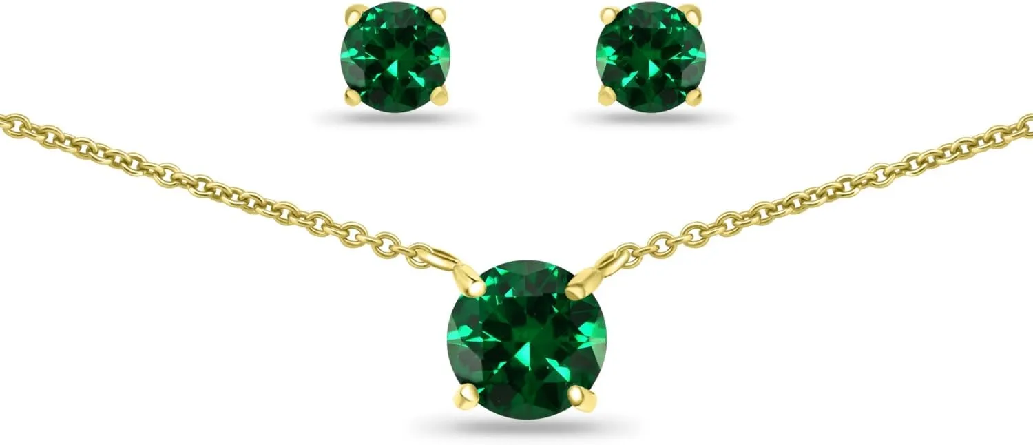 B. BRILLIANT Sterling Silver Genuine, Created or Simulated Gemstone Round Short Choker Necklace & Stud Earrings Jewelry Set for Women Bridesmaids