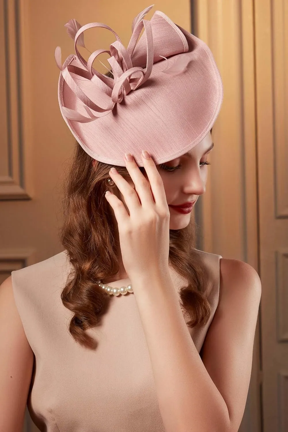 BABEYOND Derby Hats for Women - Fascinators Tea Party Hats Headband Wide Brim Fascinator Wedding Cocktail Feathers Headwear