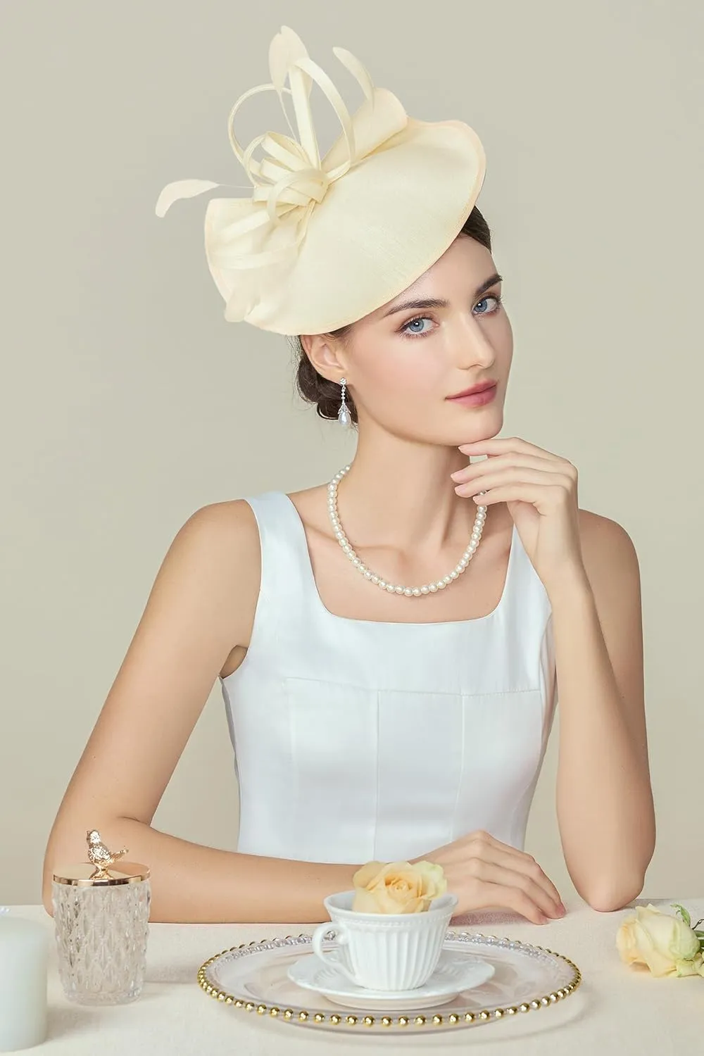 BABEYOND Derby Hats for Women - Fascinators Tea Party Hats Headband Wide Brim Fascinator Wedding Cocktail Feathers Headwear
