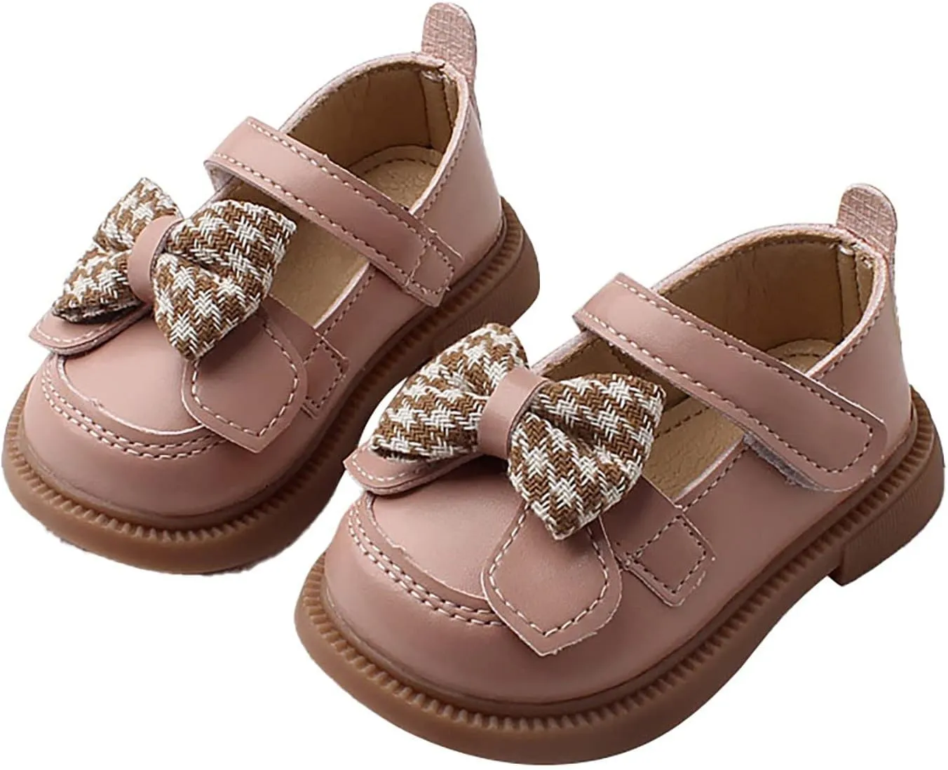 Baby Girls Mary Jane Chunky Flat Infant Platform Slip On Heel Round Toe Leather Bow School niform Dress Shoes