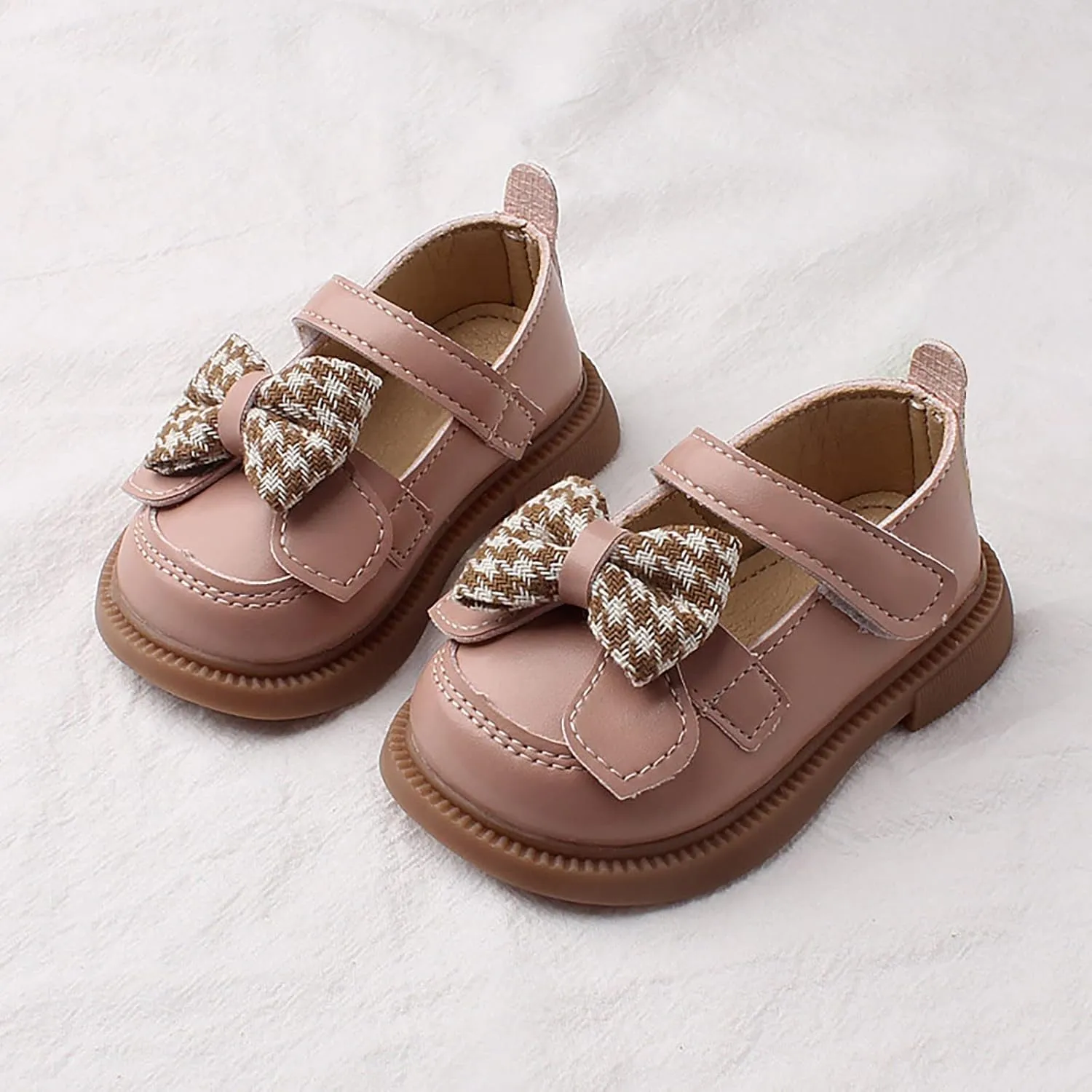 Baby Girls Mary Jane Chunky Flat Infant Platform Slip On Heel Round Toe Leather Bow School niform Dress Shoes