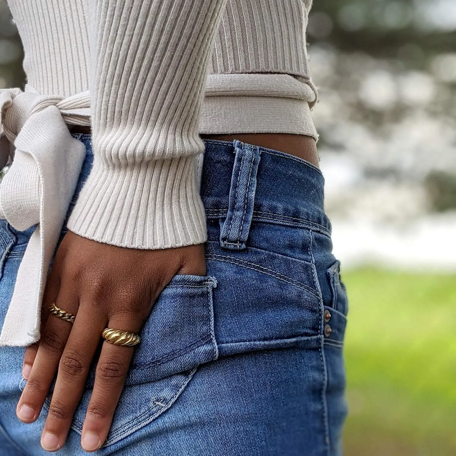 Baguette Dome Ring | CZ Set Gold Dome Ring | CZ Stacking Thick Band