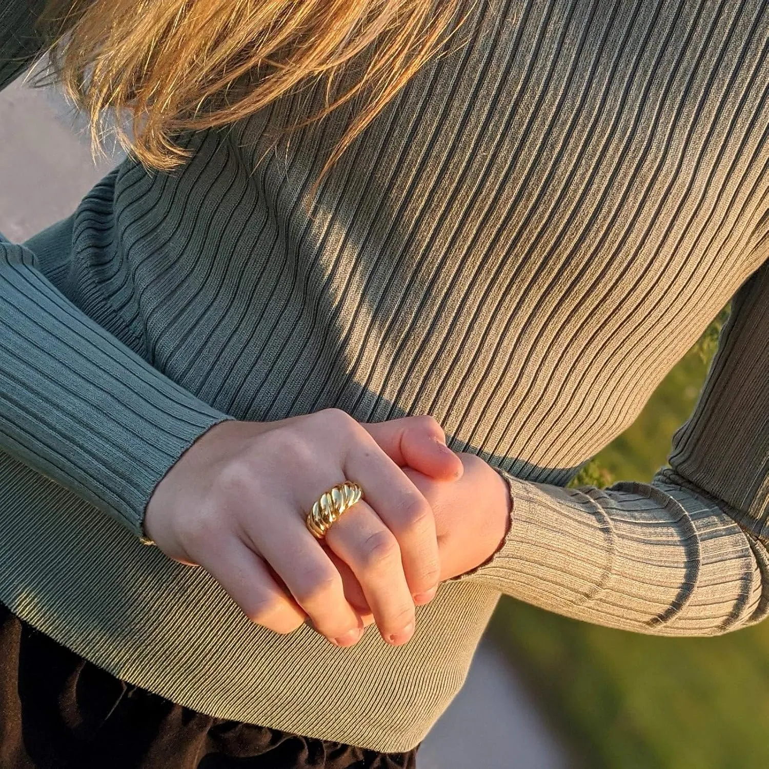 Baguette Dome Ring | CZ Set Gold Dome Ring | CZ Stacking Thick Band