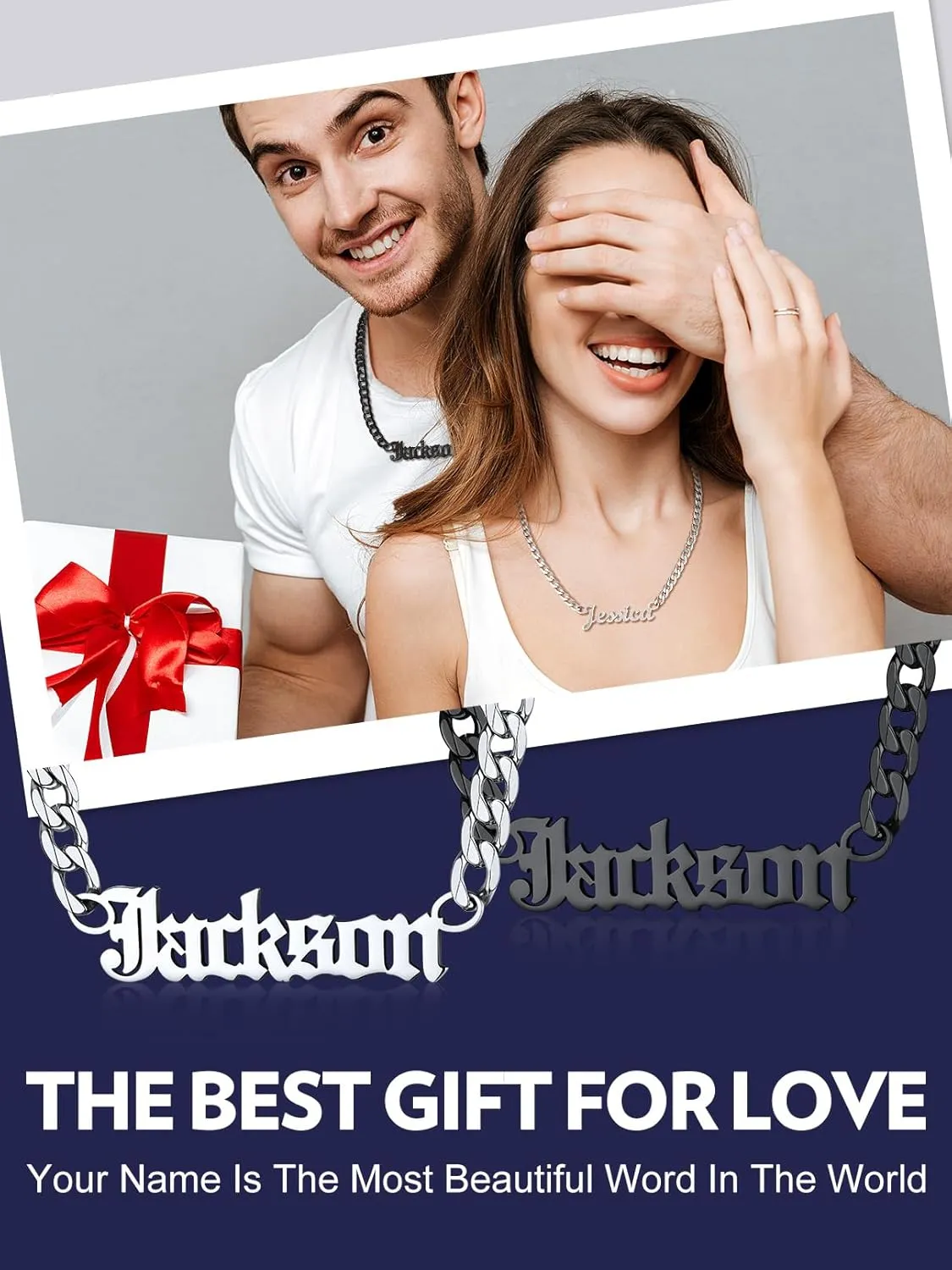 Bandmax Name Necklaces Personalized for Men Women Stainless Steel/Black Custom Name Plate Pendant Necklaces Personalized Name Jewelry Gift for Birthday Christmas Valentine's Day