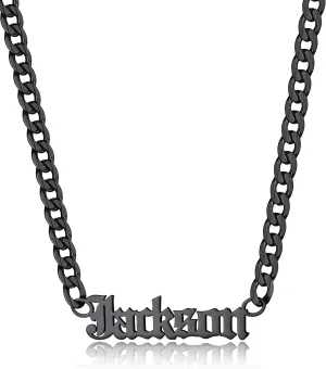 Bandmax Name Necklaces Personalized for Men Women Stainless Steel/Black Custom Name Plate Pendant Necklaces Personalized Name Jewelry Gift for Birthday Christmas Valentine's Day