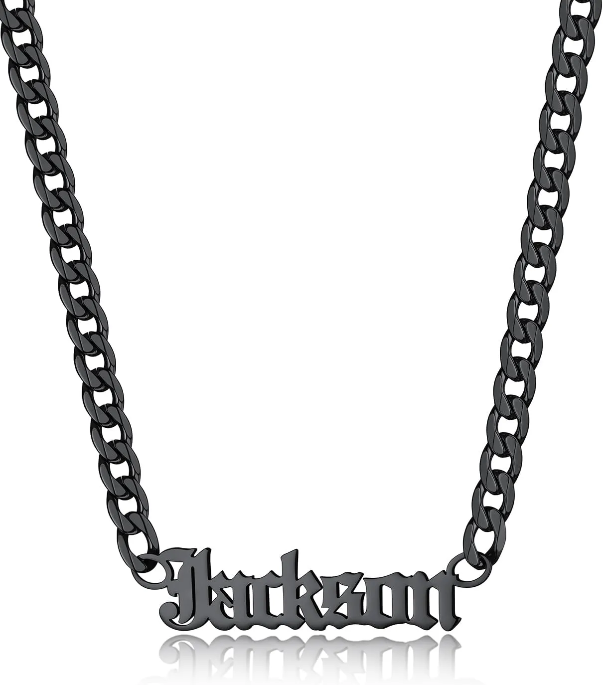Bandmax Name Necklaces Personalized for Men Women Stainless Steel/Black Custom Name Plate Pendant Necklaces Personalized Name Jewelry Gift for Birthday Christmas Valentine's Day
