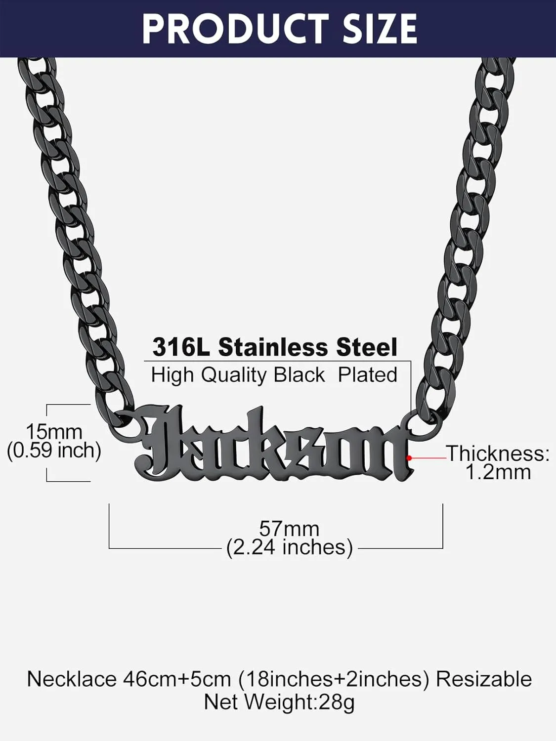 Bandmax Name Necklaces Personalized for Men Women Stainless Steel/Black Custom Name Plate Pendant Necklaces Personalized Name Jewelry Gift for Birthday Christmas Valentine's Day