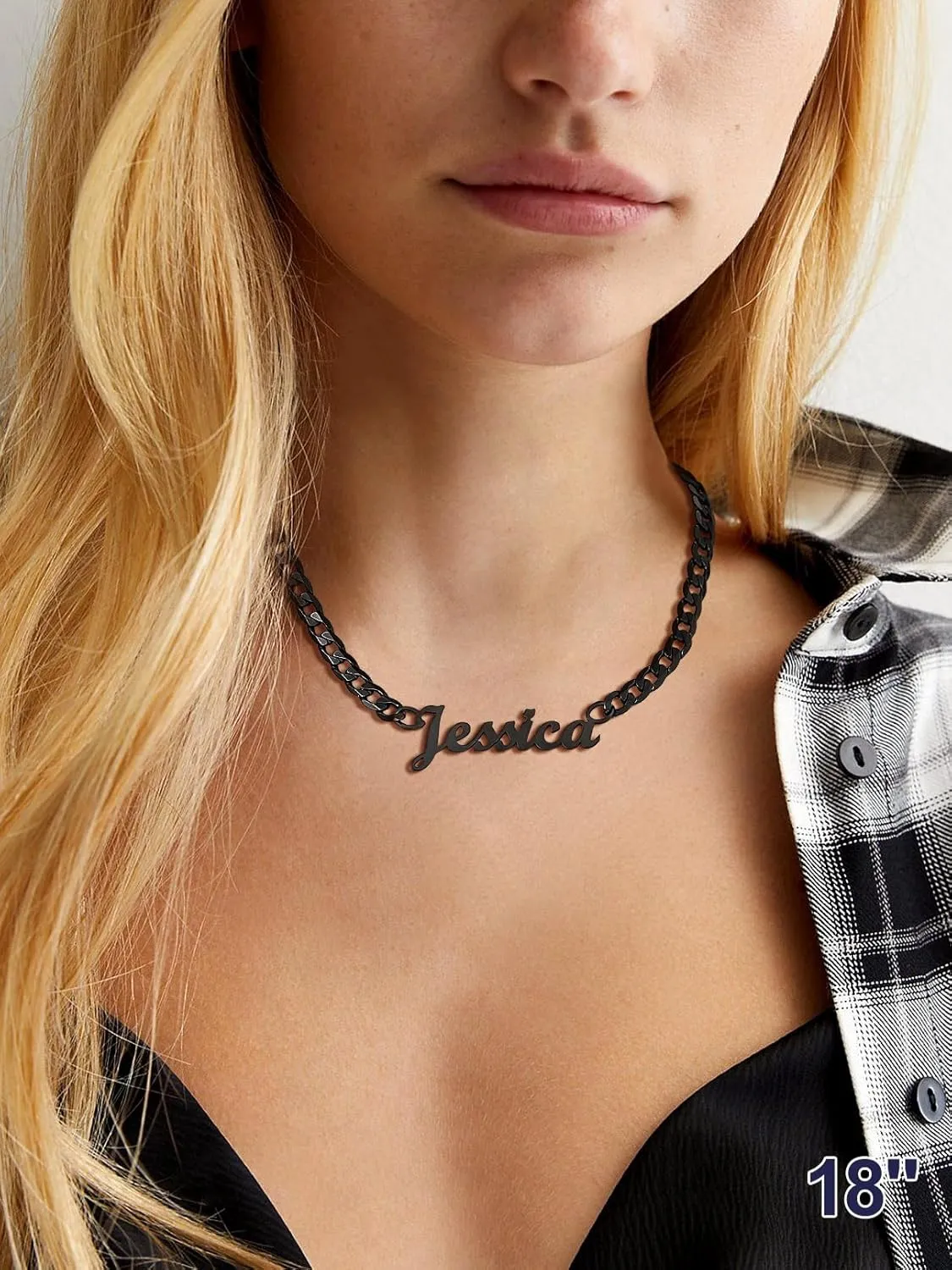 Bandmax Name Necklaces Personalized for Men Women Stainless Steel/Black Custom Name Plate Pendant Necklaces Personalized Name Jewelry Gift for Birthday Christmas Valentine's Day