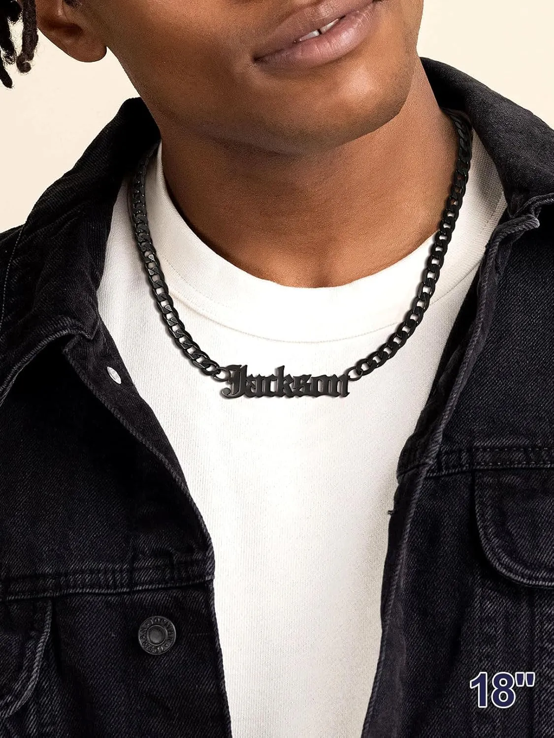 Bandmax Name Necklaces Personalized for Men Women Stainless Steel/Black Custom Name Plate Pendant Necklaces Personalized Name Jewelry Gift for Birthday Christmas Valentine's Day