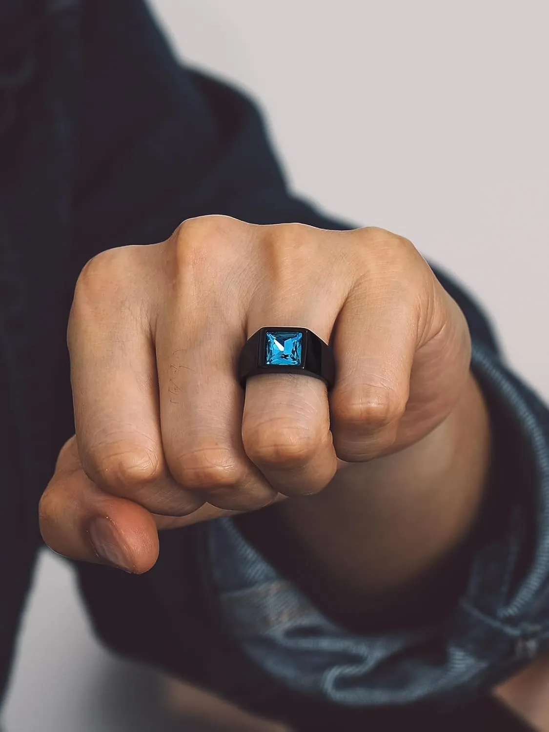 Bandmax Square Cut Gemstone Rings for Men Women, Shining Stone Signet Ring Cocktail Ring Statement Ring Personalized Birthstone Ring for Gift US Size 7-14
