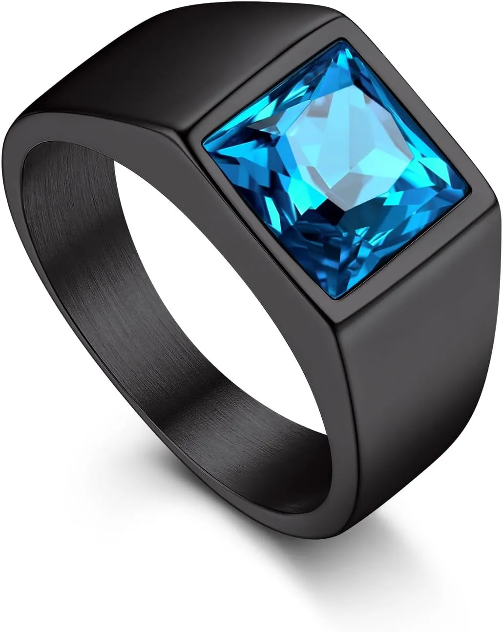 Bandmax Square Cut Gemstone Rings for Men Women, Shining Stone Signet Ring Cocktail Ring Statement Ring Personalized Birthstone Ring for Gift US Size 7-14