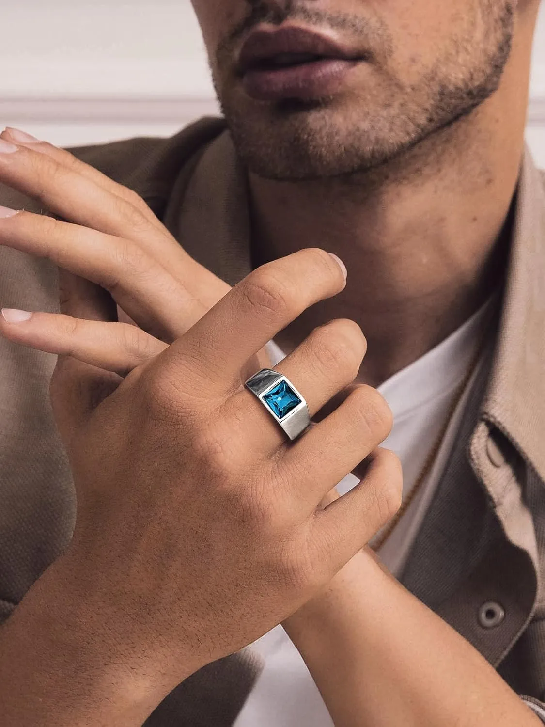 Bandmax Square Cut Gemstone Rings for Men Women, Shining Stone Signet Ring Cocktail Ring Statement Ring Personalized Birthstone Ring for Gift US Size 7-14