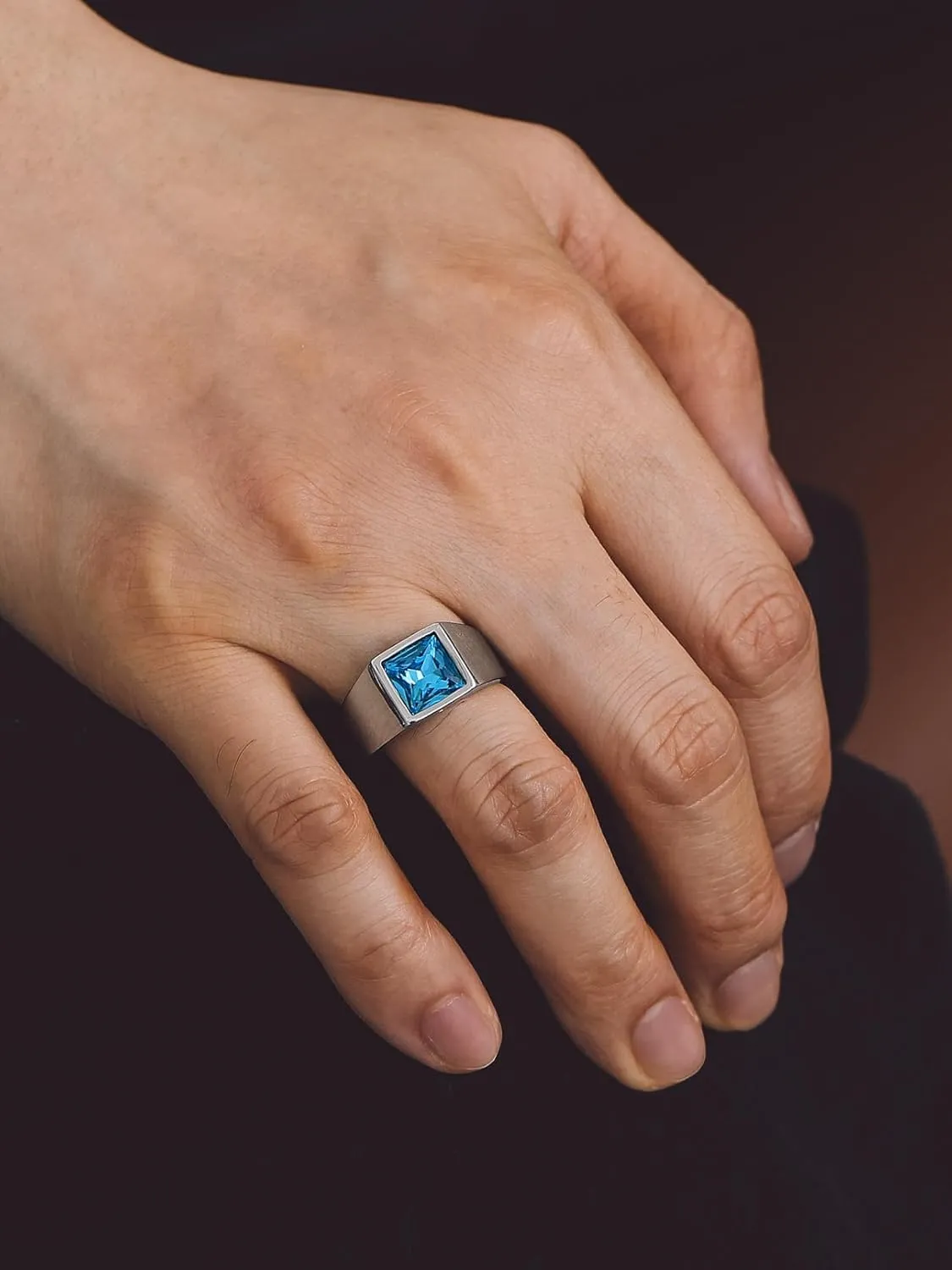 Bandmax Square Cut Gemstone Rings for Men Women, Shining Stone Signet Ring Cocktail Ring Statement Ring Personalized Birthstone Ring for Gift US Size 7-14