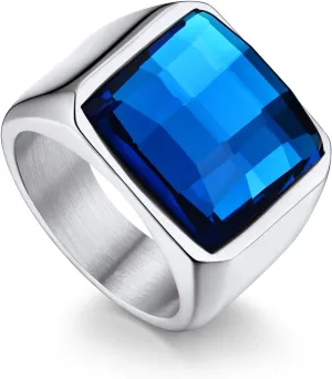 Bandmax Square Cut Gemstone Rings for Men Women, Shining Stone Signet Ring Cocktail Ring Statement Ring Personalized Birthstone Ring for Gift US Size 7-14