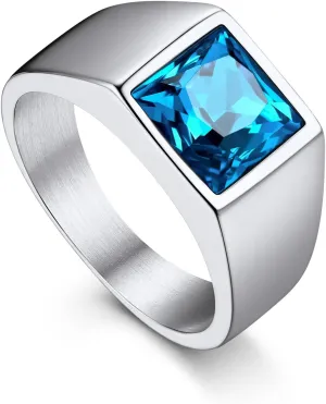 Bandmax Square Cut Gemstone Rings for Men Women, Shining Stone Signet Ring Cocktail Ring Statement Ring Personalized Birthstone Ring for Gift US Size 7-14