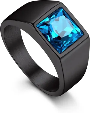 Bandmax Square Cut Gemstone Rings for Men Women, Shining Stone Signet Ring Cocktail Ring Statement Ring Personalized Birthstone Ring for Gift US Size 7-14