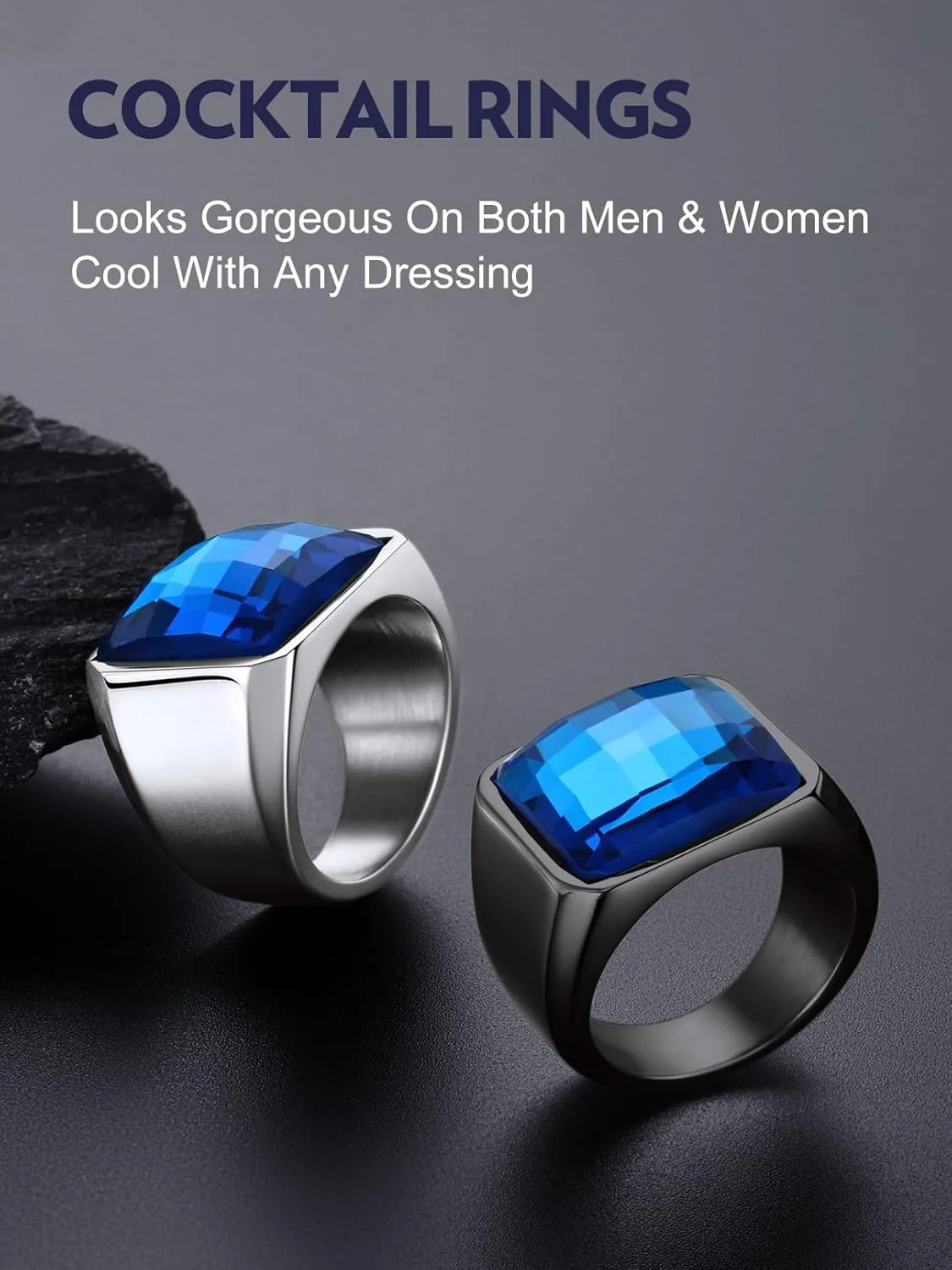 Bandmax Square Cut Gemstone Rings for Men Women, Shining Stone Signet Ring Cocktail Ring Statement Ring Personalized Birthstone Ring for Gift US Size 7-14