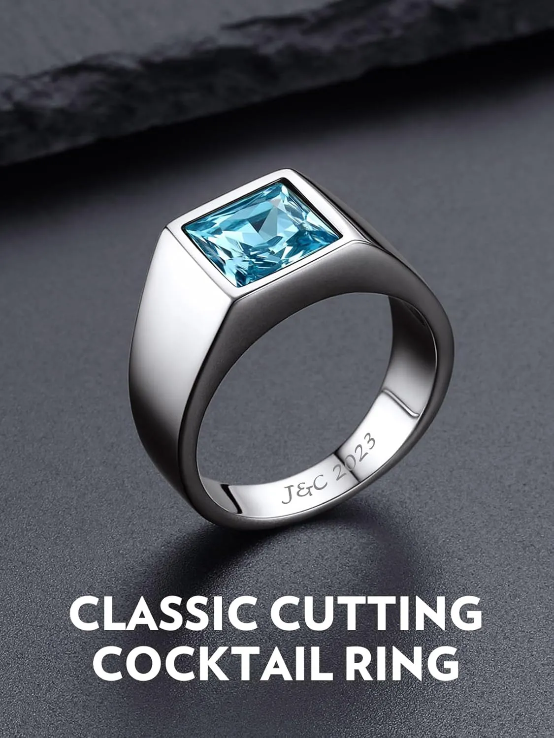 Bandmax Square Cut Gemstone Rings for Men Women, Shining Stone Signet Ring Cocktail Ring Statement Ring Personalized Birthstone Ring for Gift US Size 7-14