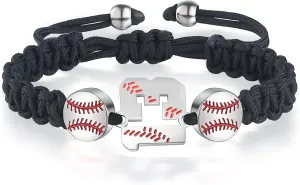 Baseball Number Bracelets for Men Athletes Jersey Number Bracelet Handmade Braided Adjustable Bracelets Personalized Baseball Gifts for Men