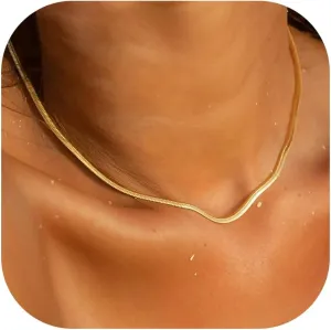 BAYLAY Gold Necklace for Women, 18K Gold Thin Chain Plated Choker Dainty Layered Necklaces,Herringbone Chain Necklace 18K Gold Plated Dainty Layered Necklaces