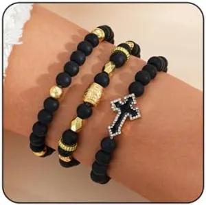 Beaded Bracelet for Men Women Stackable Surfer Heishi Clay Bead Bracelets Vintage Elastic Layering Bracelets Rhinestone Cross Crown Bracelets Personalized Rice Bead Beaded Bracelet Birthday Party Jewelry