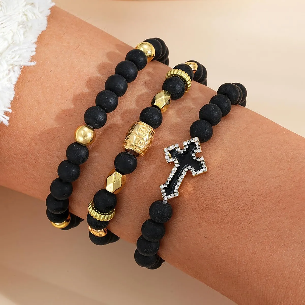 Beaded Bracelet for Men Women Stackable Surfer Heishi Clay Bead Bracelets Vintage Elastic Layering Bracelets Rhinestone Cross Crown Bracelets Personalized Rice Bead Beaded Bracelet Birthday Party Jewelry