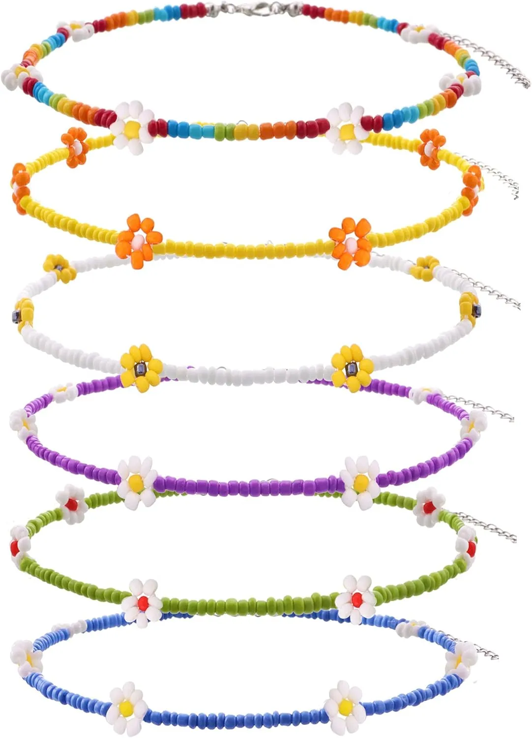 Beaded Choker Necklaces For Women Vsco Boho Handmade Flower Necklace Cherry Cute Necklace For Teen Girls Beach Necklace Set 6 Pieces