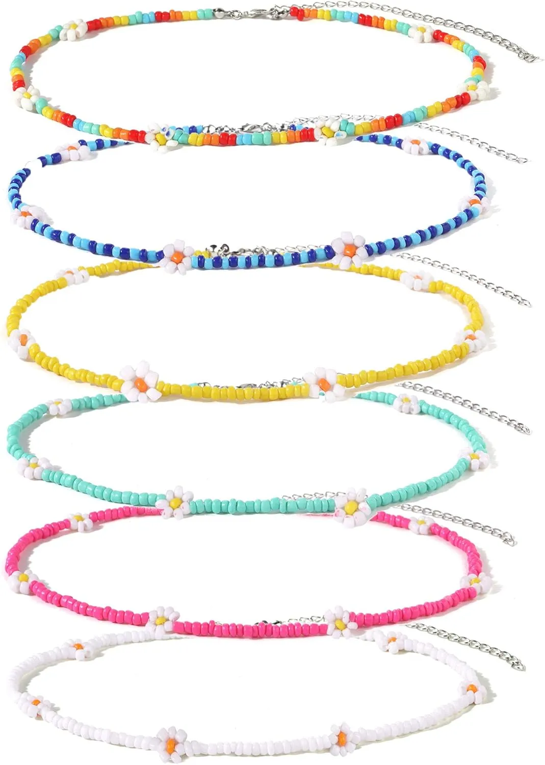 Beaded Choker Necklaces For Women Vsco Boho Handmade Flower Necklace Cherry Cute Necklace For Teen Girls Beach Necklace Set 6 Pieces