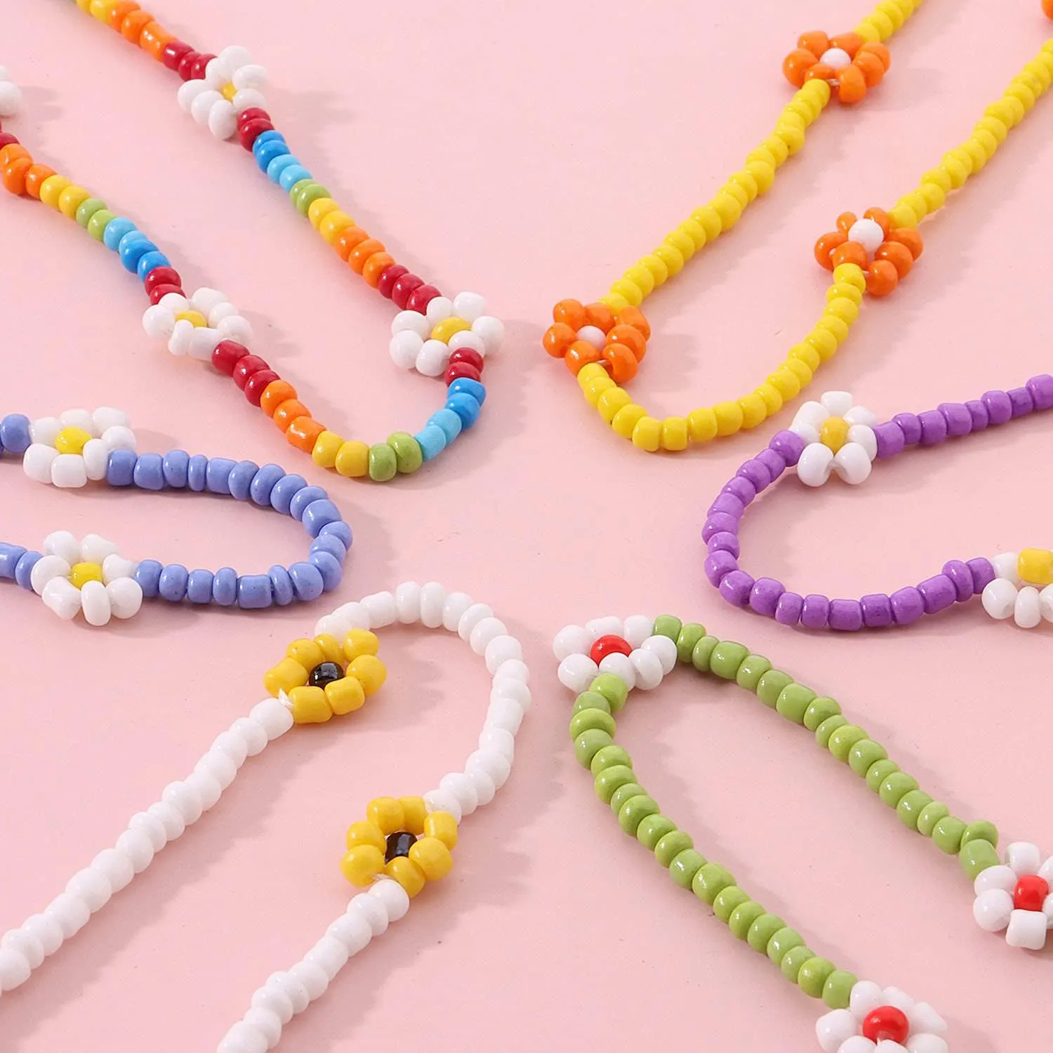 Beaded Choker Necklaces For Women Vsco Boho Handmade Flower Necklace Cherry Cute Necklace For Teen Girls Beach Necklace Set 6 Pieces