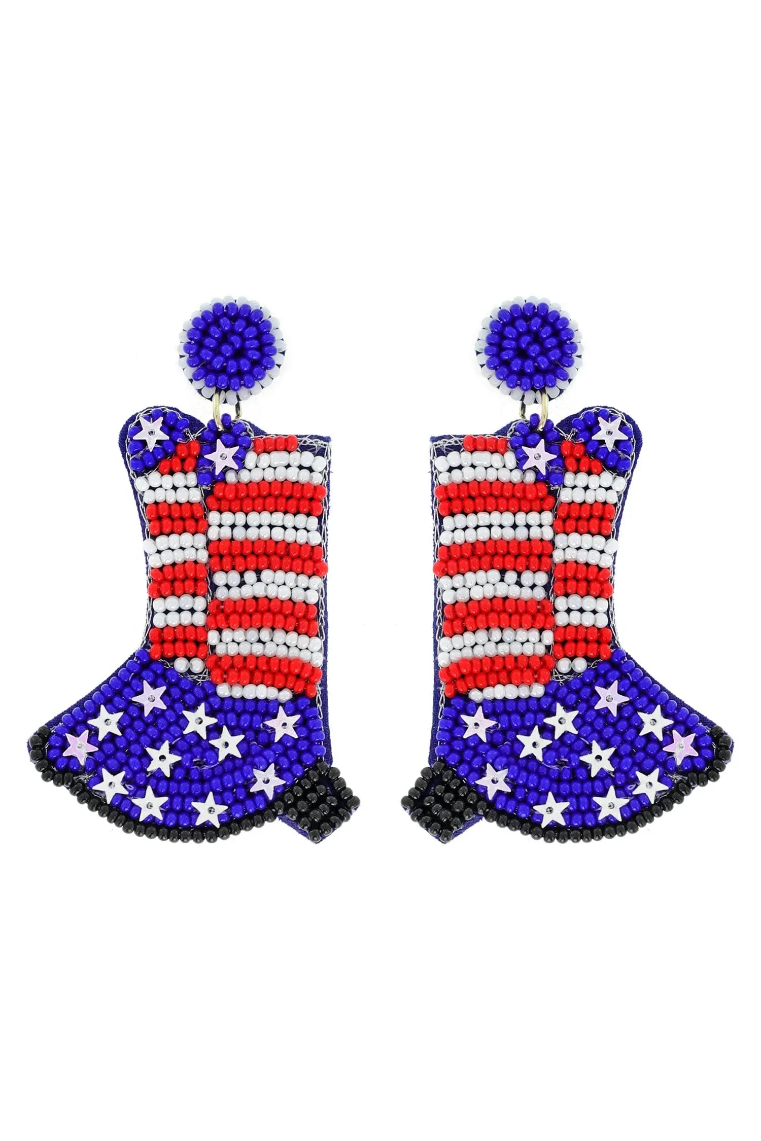 Beaded Patriotic Cowboy Boots Dangle Earrings