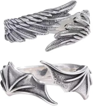 Beaupretty 2 Pieces Retro Adjustable Ring Angle Wing Adjustable Ring Bat Wing Open Ring Halloween Punk Finger Ring Nail Jewelry for Women and Men