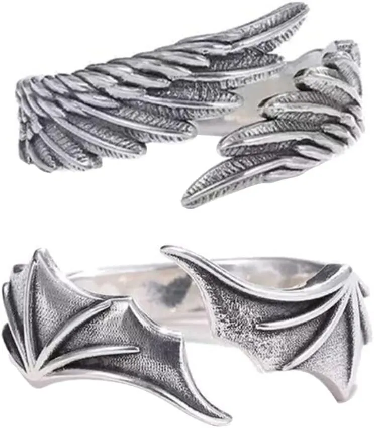 Beaupretty 2 Pieces Retro Adjustable Ring Angle Wing Adjustable Ring Bat Wing Open Ring Halloween Punk Finger Ring Nail Jewelry for Women and Men