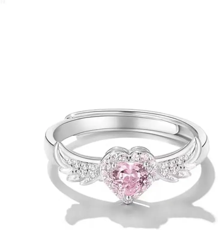 Beautiful Pink Angel Wings Rings, Adjustable Opening Size Rings for Women Teenage Girls, Adjustable Ring Jewelry, Best Birthday Gift Christmas Gifts.