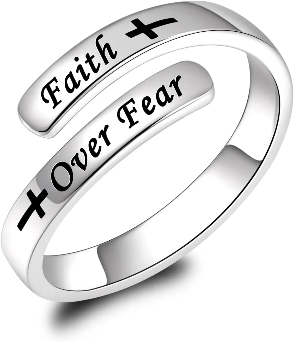 BEILIN Just Breathe Cross Ring, 925 Sterling Silver Inspirational Jewelry Rings Adjustable Faith Cross Ring Personality Encouragement Gift for Women