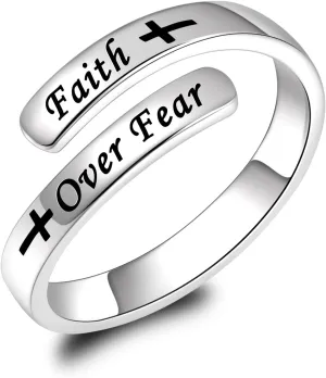BEILIN Just Breathe Cross Ring, 925 Sterling Silver Inspirational Jewelry Rings Adjustable Faith Cross Ring Personality Encouragement Gift for Women