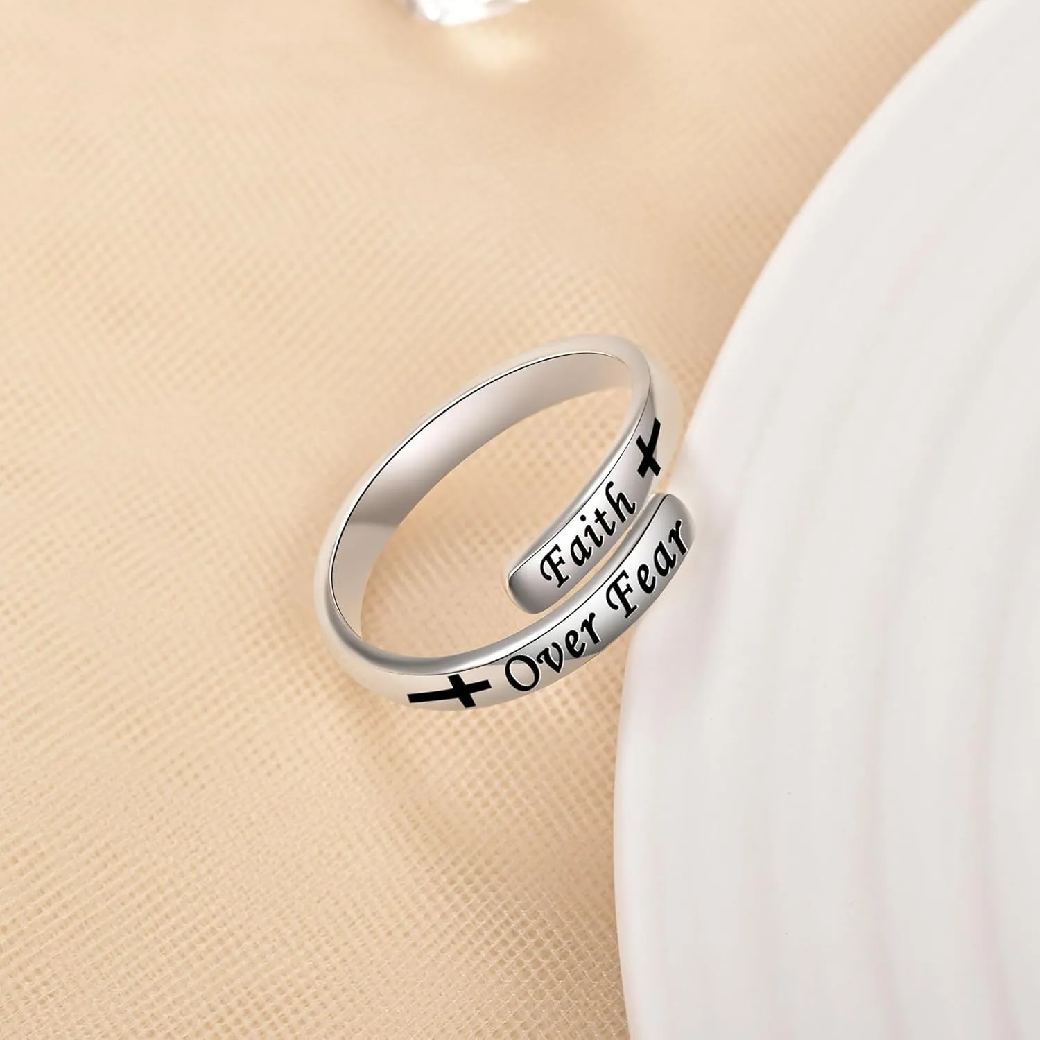 BEILIN Just Breathe Cross Ring, 925 Sterling Silver Inspirational Jewelry Rings Adjustable Faith Cross Ring Personality Encouragement Gift for Women