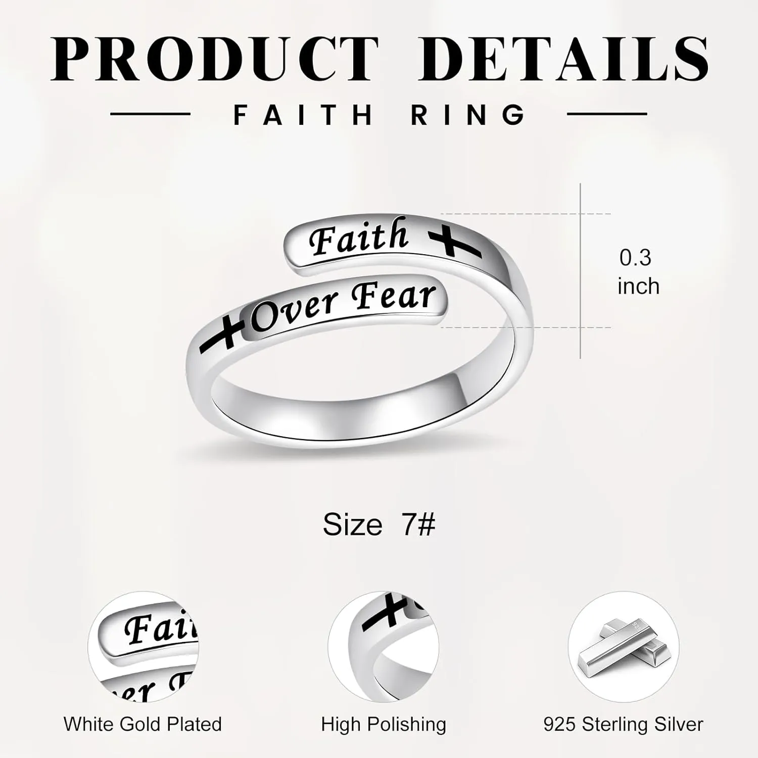 BEILIN Just Breathe Cross Ring, 925 Sterling Silver Inspirational Jewelry Rings Adjustable Faith Cross Ring Personality Encouragement Gift for Women