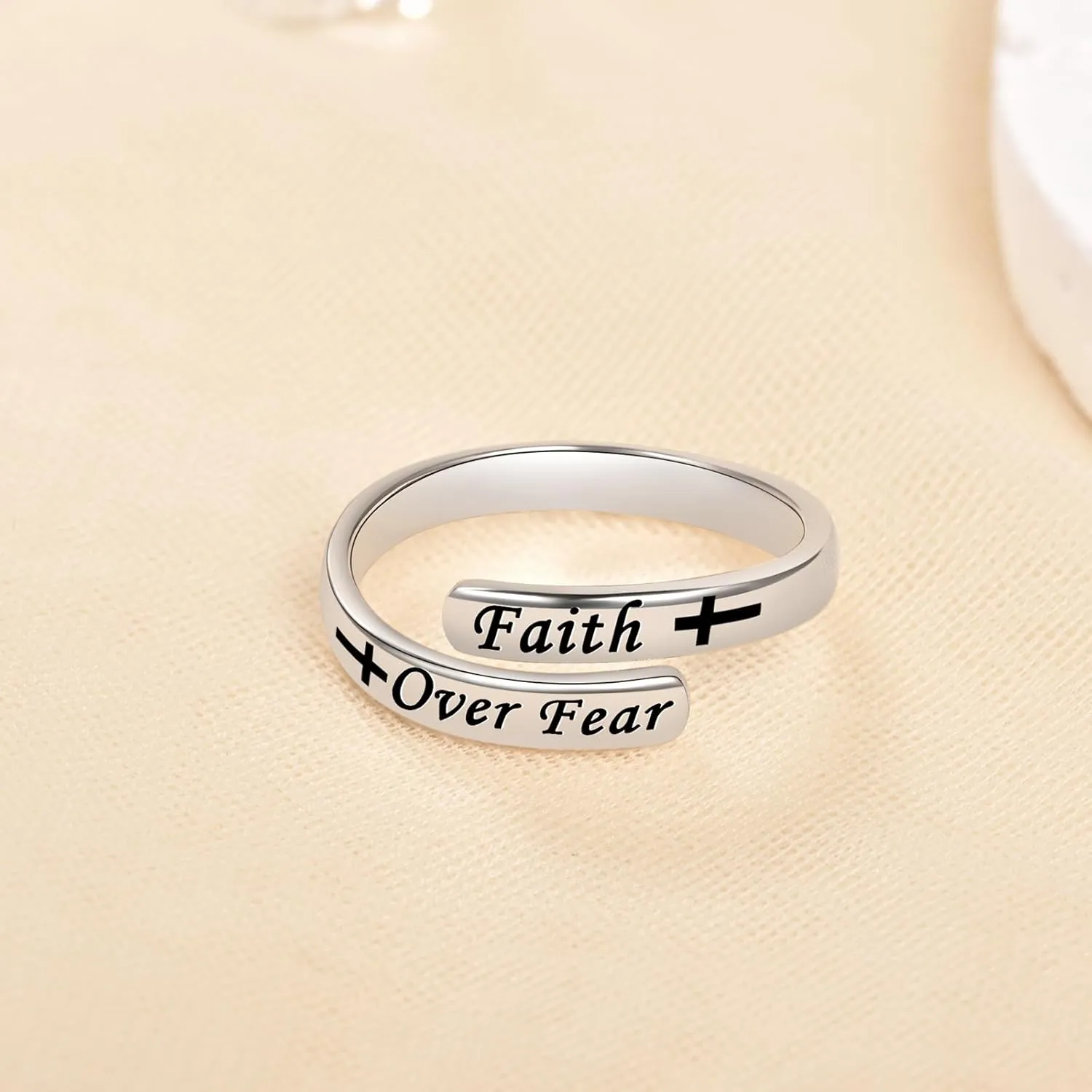 BEILIN Just Breathe Cross Ring, 925 Sterling Silver Inspirational Jewelry Rings Adjustable Faith Cross Ring Personality Encouragement Gift for Women