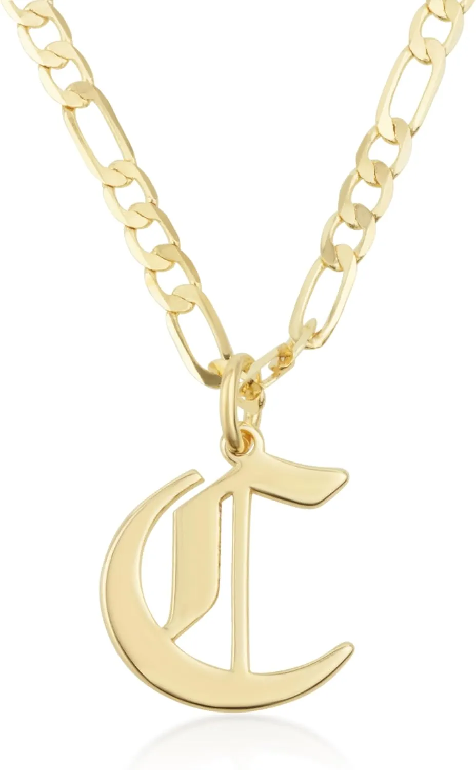 Beleco 14k Gold Plated Initial Pendant Necklace for Women & Men  A-Z Letter Necklace with Figaro Chain, Old English Personalized Gold Alphabet Charm Jewelry
