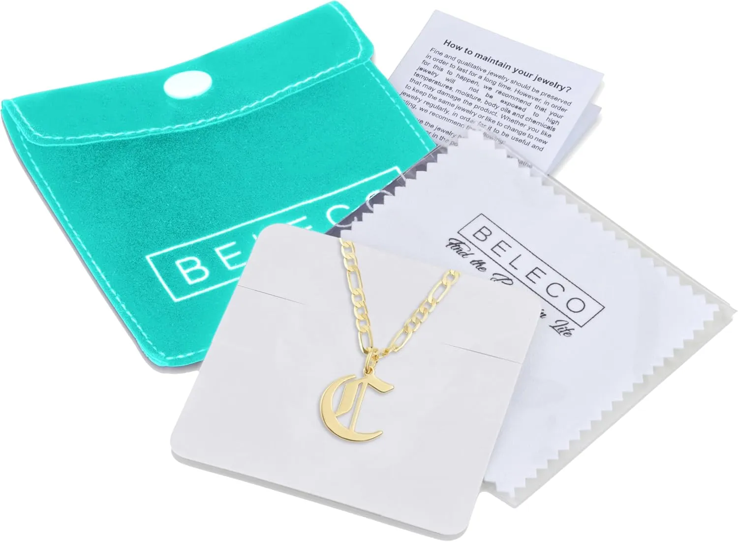 Beleco 14k Gold Plated Initial Pendant Necklace for Women & Men  A-Z Letter Necklace with Figaro Chain, Old English Personalized Gold Alphabet Charm Jewelry