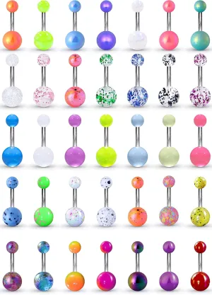 Belly Button Rings 14g Plastic Belly Button Rings 35PCS Surgical Steel Piercing Kit Cute Snake Banana Curved Barbell Jewelry 10mm